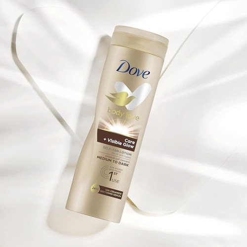Dove Visible Glow Selbstbräuner Lotion pflegende Pflege für mitteldunkle Haut, 3x400ml - Bild 7 von 11