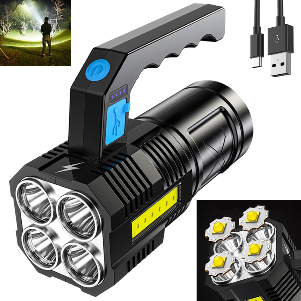 USB Rechargeable High Lumens LED Tactical Flashlight with Sidelight 4 Modes