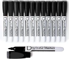 12 Magnetic Dry Erase Markers Fine Tip with Eraser Low Odor Black Whiteboard Pen