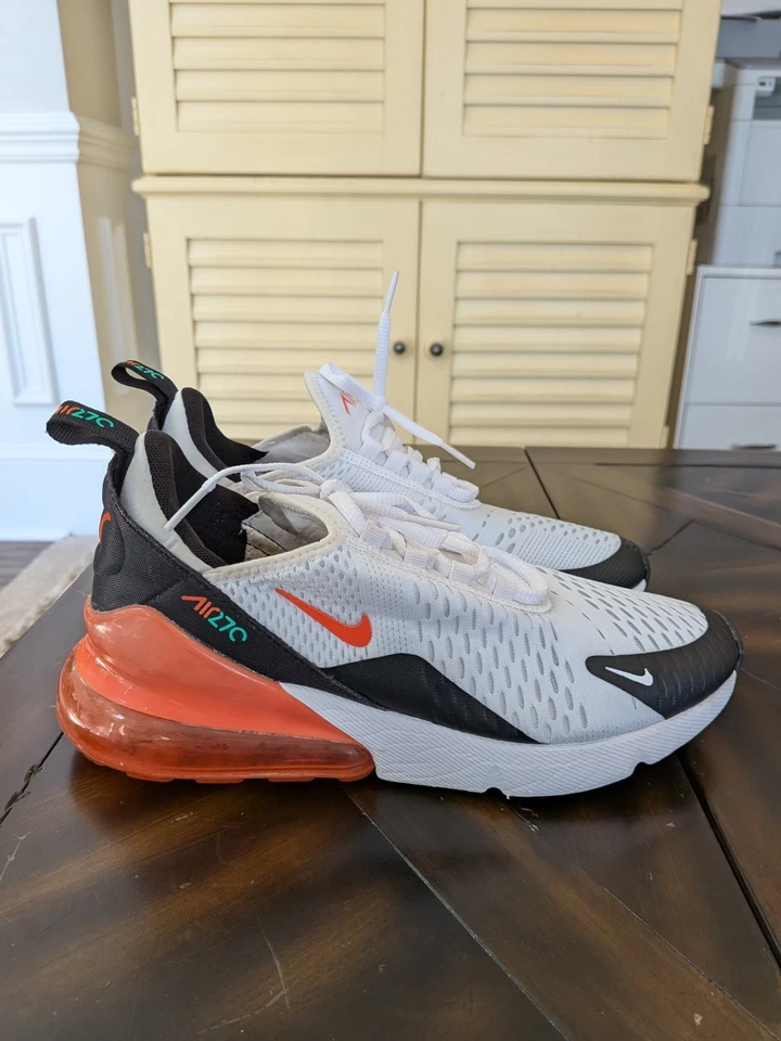  Nike Air Max 270 GS tamanho 7Y/feminino 8.5 branco/laranja relvado 943345-107 - Imagem 3 de 4