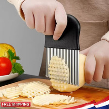 Image of Kitchen Potato Chips Salad Vegetable Crinkle Cutter Stainless Steel with handle