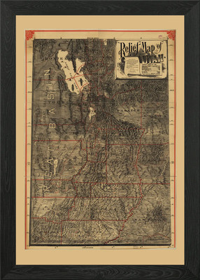 Utah Relief Karte 1895 gerahmtes Wandbild Poster Leinwanddruck Bild