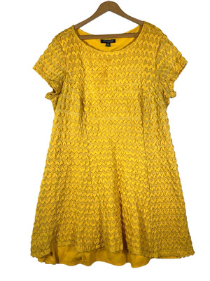 Sharagano Dress 24W 2X 3X Stretch Knit Yellow Raised Textured Boho 60s Style