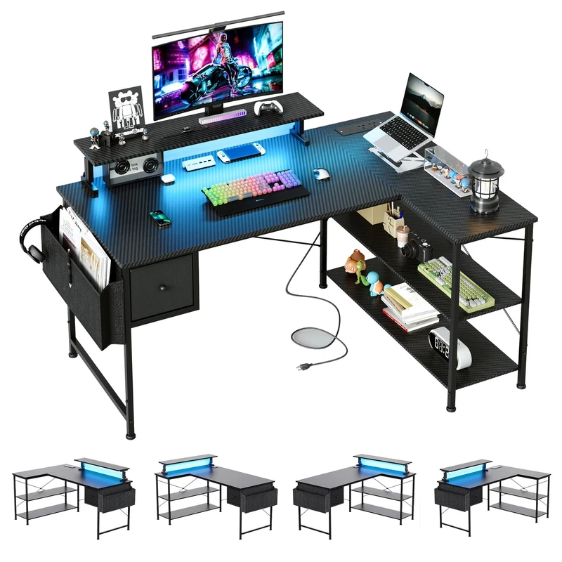 MUTUN L-shaped gaming desk with LED lights