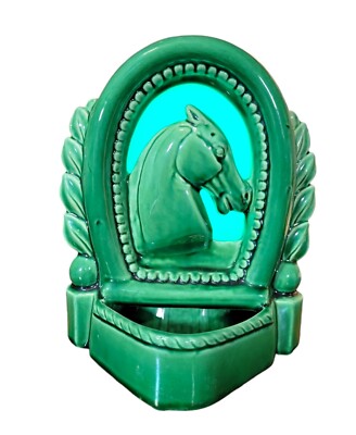 Vtg MCM Granny Emerald Green Horse Shoe Horse Television Console Lamp