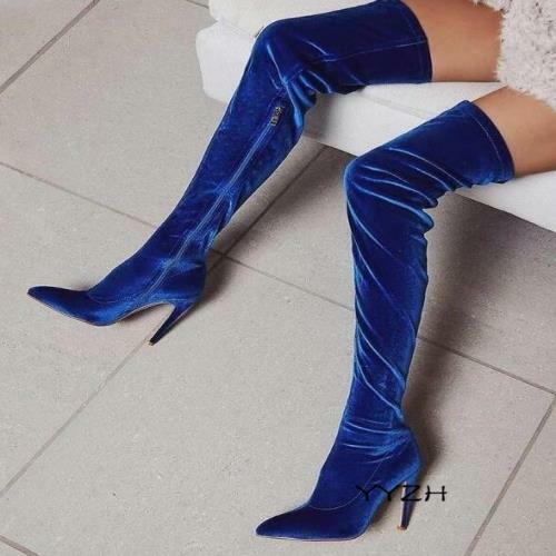Women Long Boots Stretch Velvet Over 