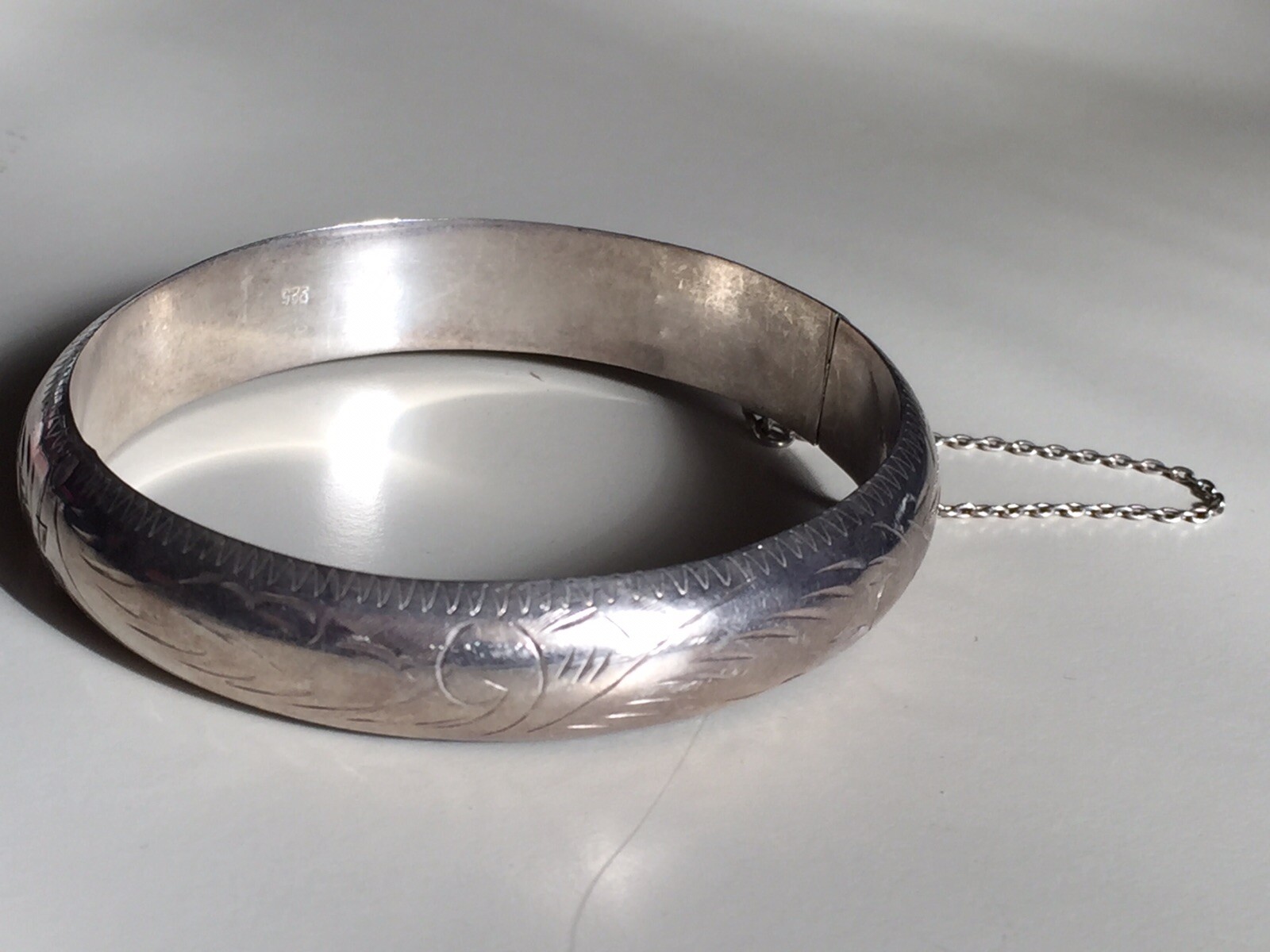 Antique Sterling Silver Embossed Hinged Bangle Br… - image 4