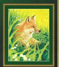 SUMMER FOX--Red Fox Sitting in the Green Grass--Counted Cross Stitch Pattern