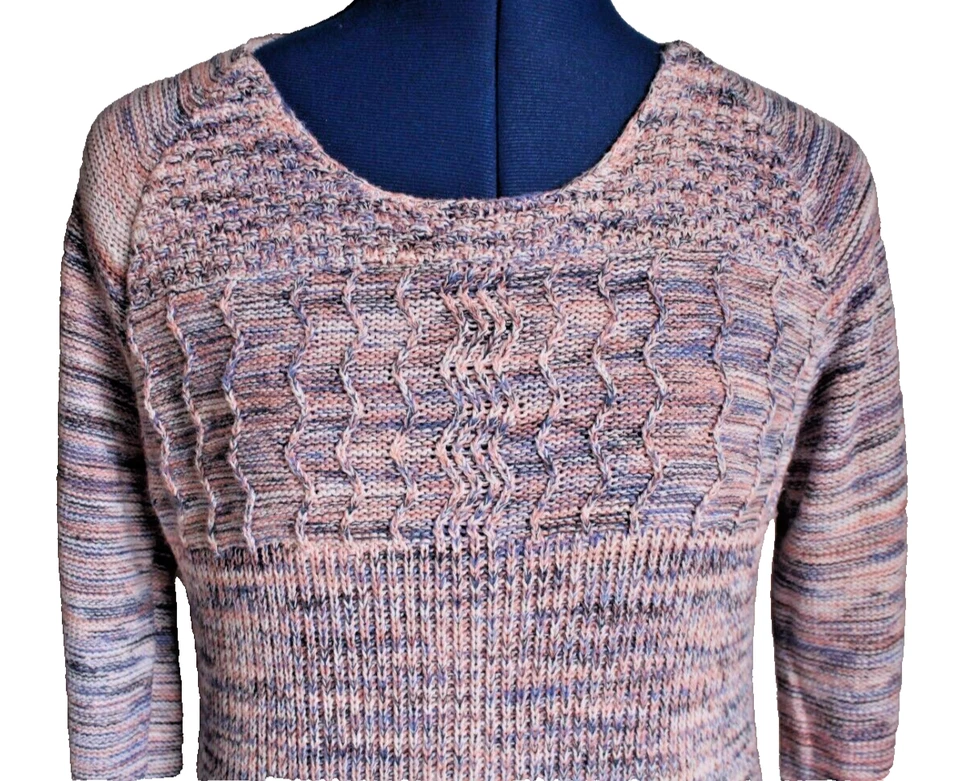 Suéter Pullover American Rag Cie Mujer Rosa Azul 100% Algodón Flecos Dobladillo ~M~ Foto 2 de 4