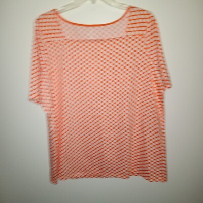 217  Lands End Orange & White Square Neck S.S. 100% Suprima Cotton Top Sz 1X