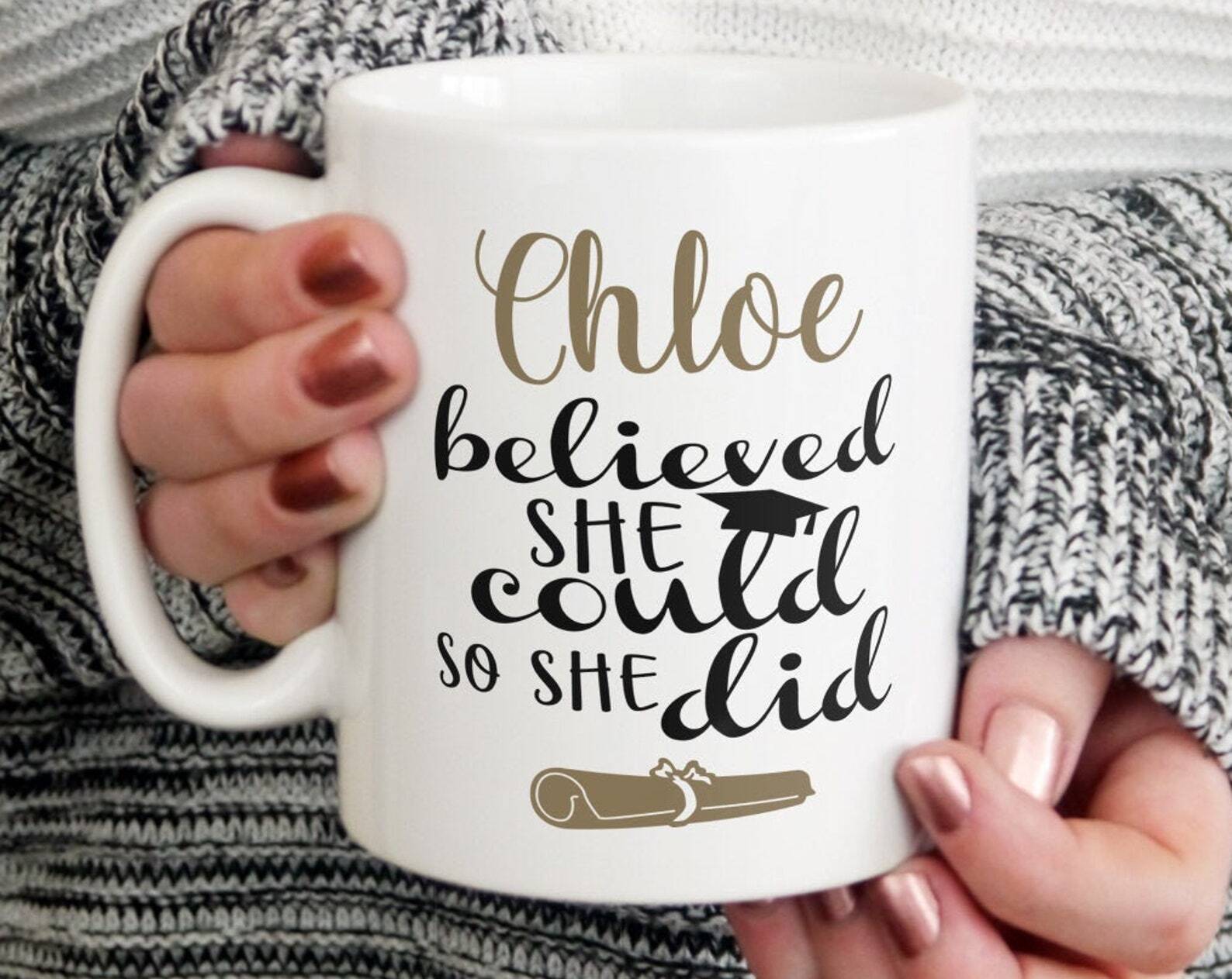 Personalised She Believed She Could So She Did Printed Mug Latte Mug Travel Mug