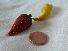 Antique Victorian Sewing Pin Needle Cushion Strawberry Emery w/  Silver Top