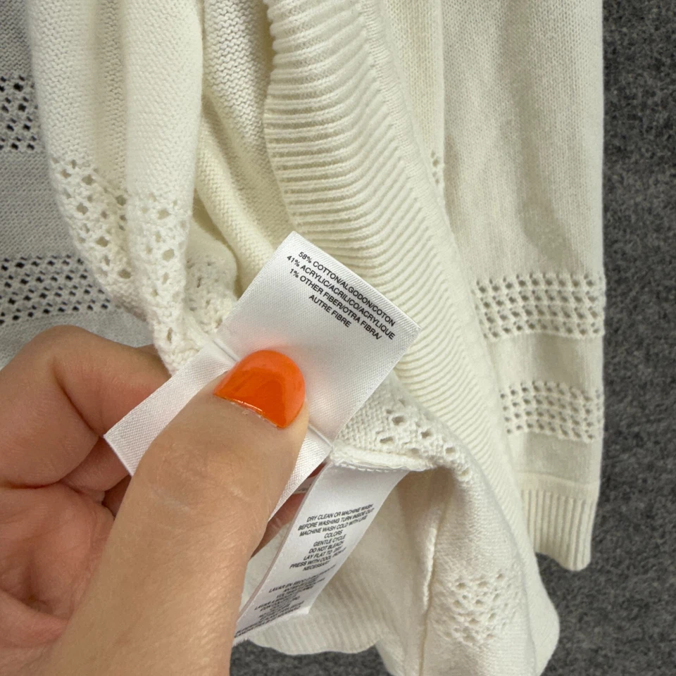 Cárdigan Kasper Mujer XL Blanco Rayas Manga Larga Frente Abierto Algodón Informal Foto 4 de 4