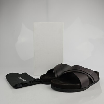 TOM FORD Wicklow Chocolate Leather Slide Sandals New Size US  display picture 2