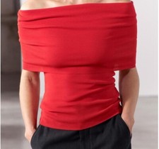 ZARA 2024 Red Bardot Off Shoulder Knitted  Top - Small S NEW 3920/035/600