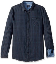 New Buffalo David Bitton Midnight Blue Siact Double Face Button Front Shirt XL