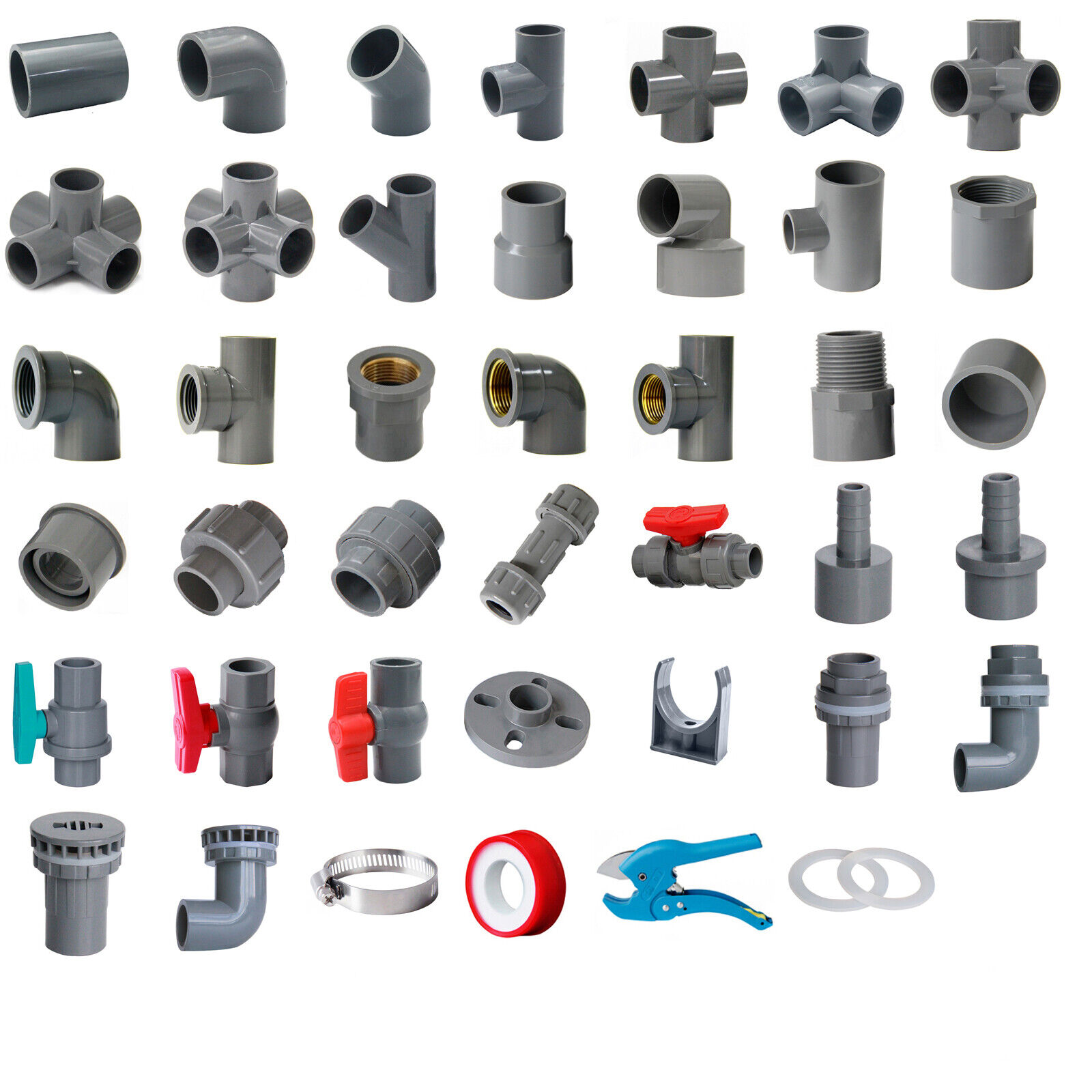 Grey PVC 25mm ID Pressure Pipe Fittings Metric Solvent Weld Various Parts