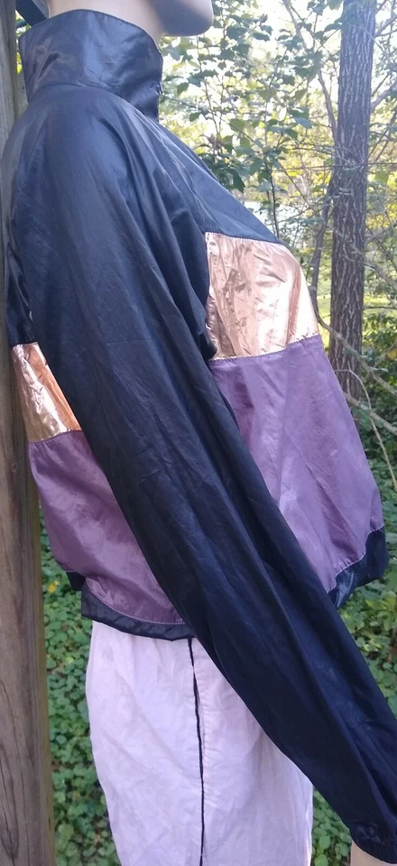 Material Girl M Shiny Metallic Gold Purple Lightweight Windbreaker Track Jacket - Image 3 of 4