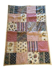 Vintage Quilt End of Bed Baby Throw Blues Pinks Romantic Cottagecore 50x35"