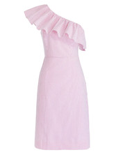 New J Crew women knee length one shoulder dress size 6 lined striped side zip