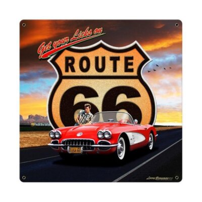 Larry Grossman Route 66 Chevrolet Corvette Retro Sign Blechschild Schild Groß!