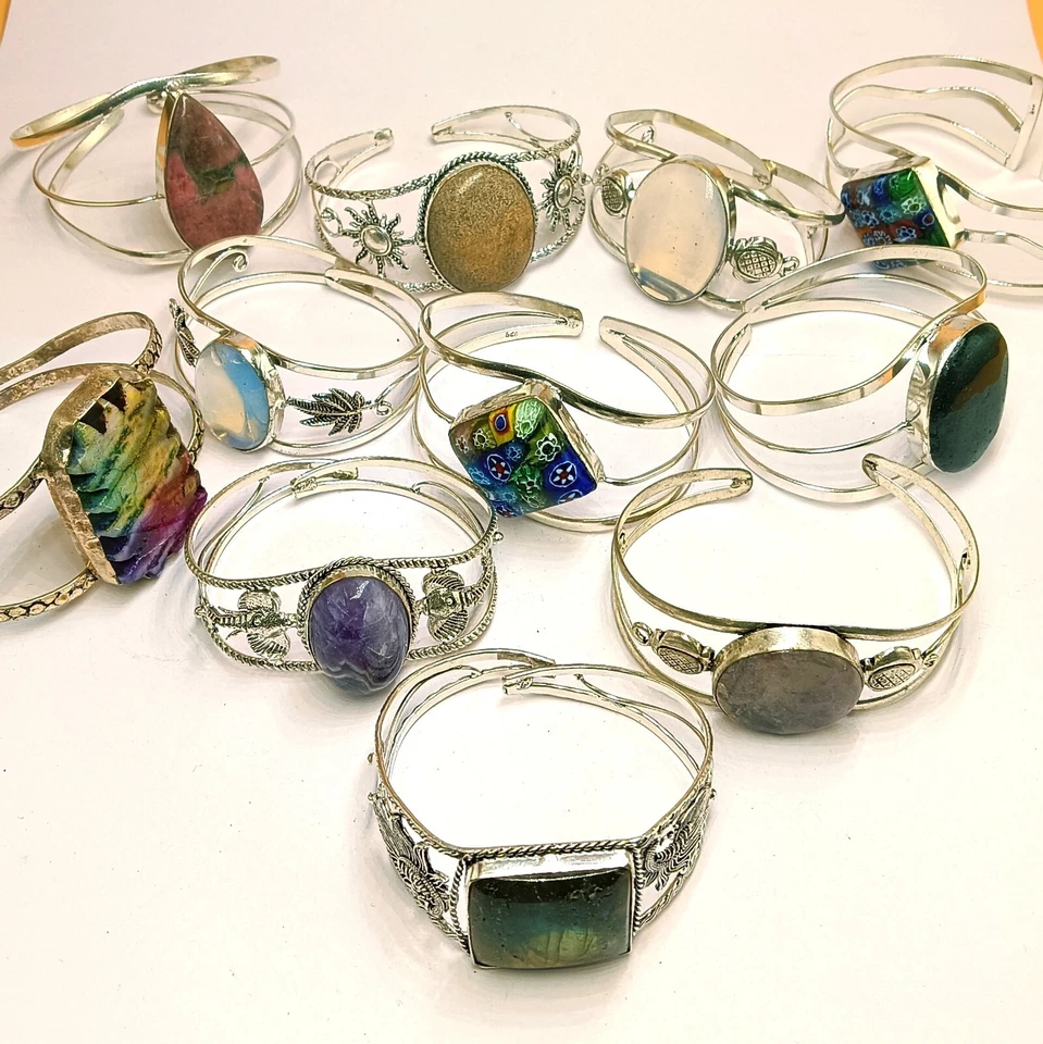 ¡Año Nuevo! Brazalete enchapado en plata 925 con piedras preciosas de jaspe y mezcla lote al por mayor de 20 piezas Foto 4 de 4