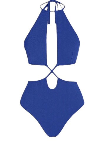 NWT Monokini Bathing Suit SZ S Women’s Sexy Criss Cross Ribbed Cut Out Blue - Picture 6 of 8