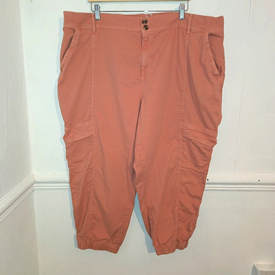 Sonoma Damen Hose Orange Größe UK 24 Cargo Cropped High Waist Capri Baumwolle