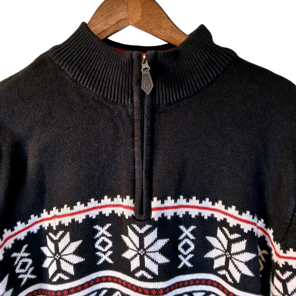 Suéter CHAPS Para Hombres XXL Negro Rojo Blanco Isla Justa Cuello Simulado Cuarto Cremallera Vacaciones Foto 4 de 4