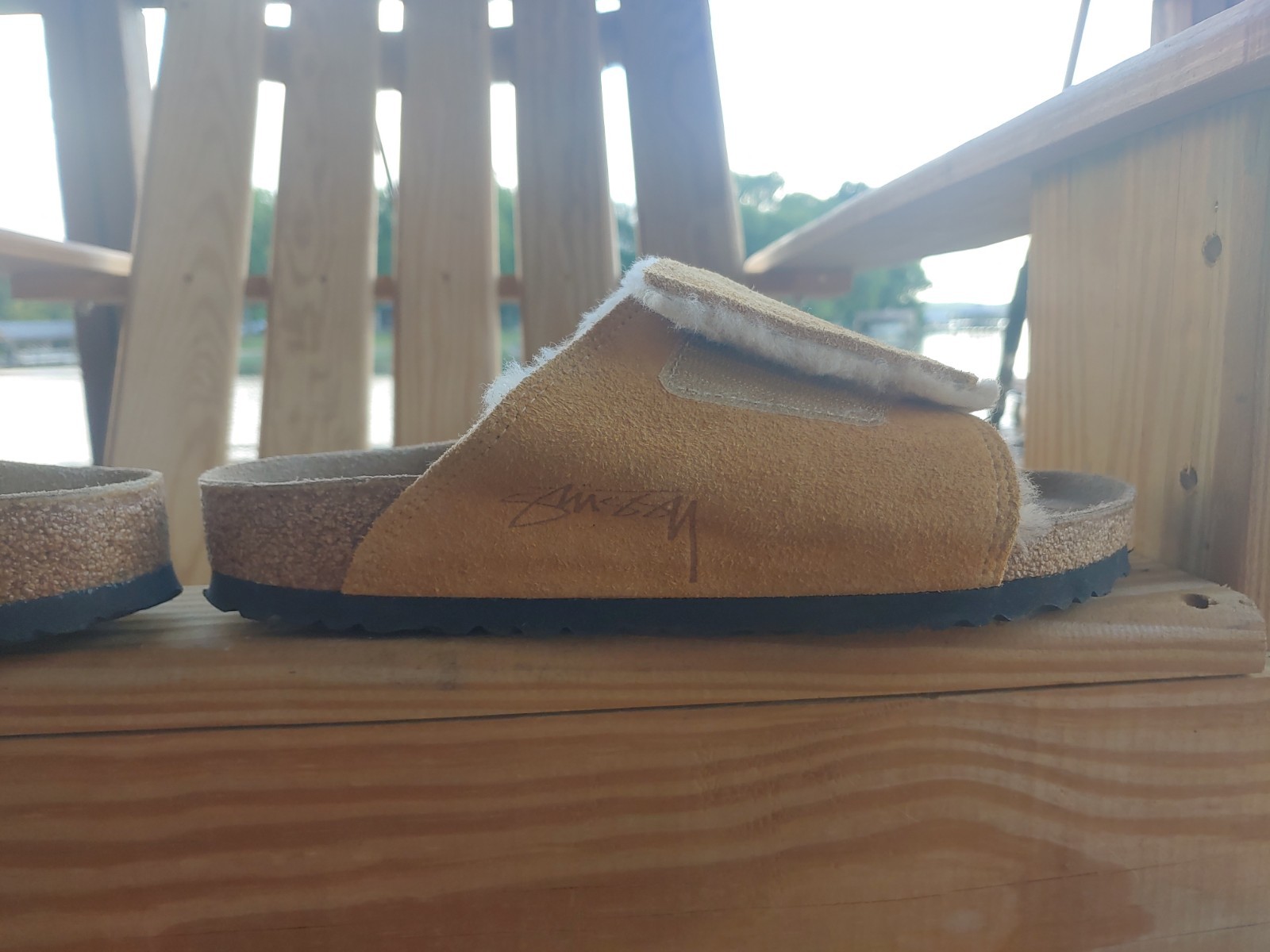 Birkenstock x Stussy Solana  Caramel Shearling Lined Slide  Women US 9 Men 7 image 7