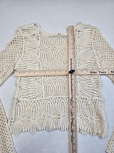 NWT Rebellion Again Crochet Top M Beige 100% Cotton Medium Boho Hippie Sweater - Picture 5 of 5
