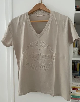 T-Shirt beige col V - manches courtes - M - Neuf - Photo 1/2