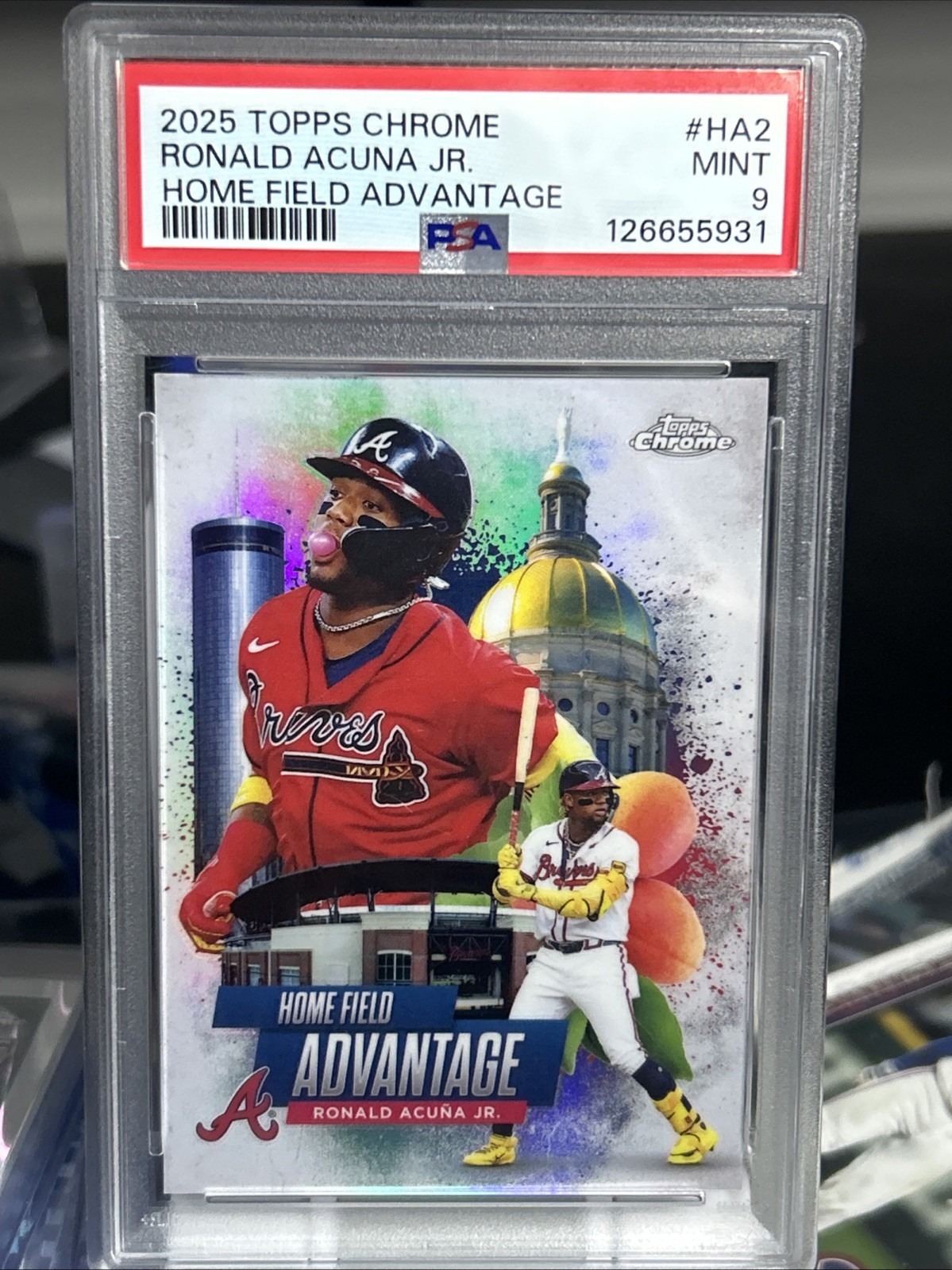 2025 Topps Chrome Ronald Acuna Jr Home Field Advantage PSA 9
