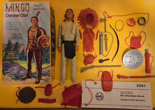 Boxed Mingo figure + 33 Accessories + Manual copy Daniel Boone friend Marx West