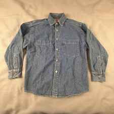 Vintage Levi's Shirt Boys 12-14 Blue Denim Long Sleeve Front Button Up 90s