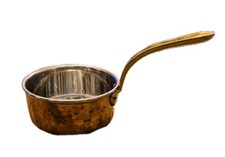 Vintage Copper Sauce Hammered Pan Brass Handle Stainless Steel Lining VGC