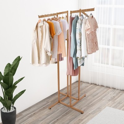 Adjustable 4-Way Gold Clothes Rack 201 Stainless Steel 120-180 cm Floor Standing
