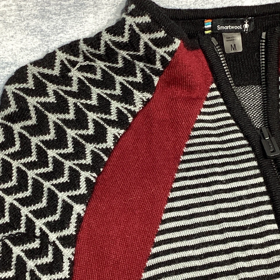 Smartwool Negro Dacono Gris Borgoña Esquí Cremallera Completa Suéter Cárdigan Rayas Lana M Foto 4 de 4