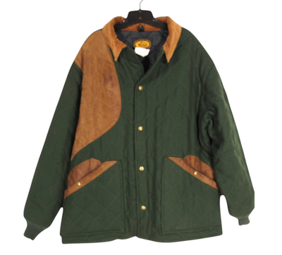 #ad VTG WOOLRICH Green QUILTED WOOL Suede SNAP Pockets HUNTING SHOOTING JACKET Sz XL $130.00