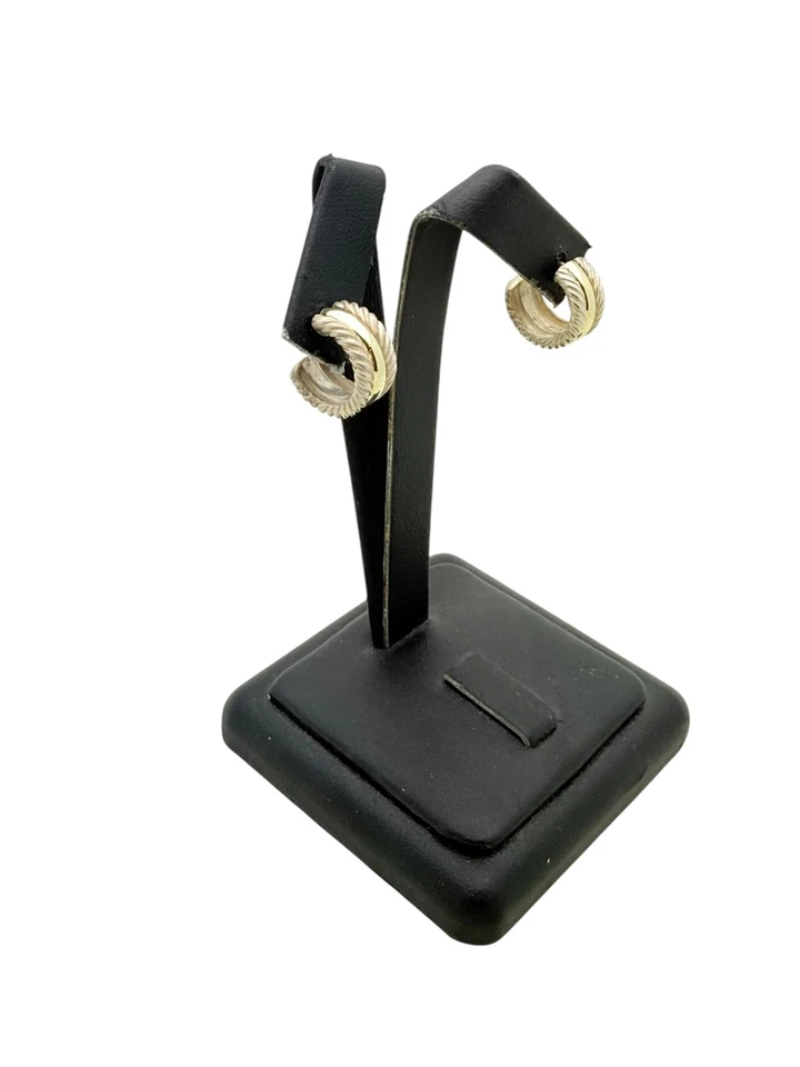 David Yurman Sterling Silver & 14k Gold Post Cable Huggie Hoop Earrings - Pouch - Image 3 of 4