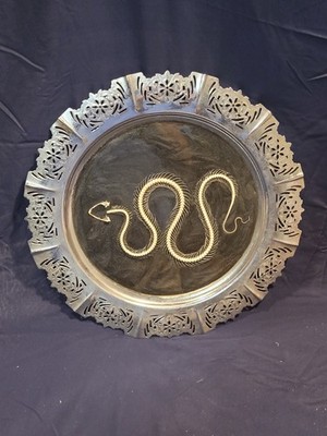 Vintage Snake Skeleton Silver Platter Wall Decor 18 In