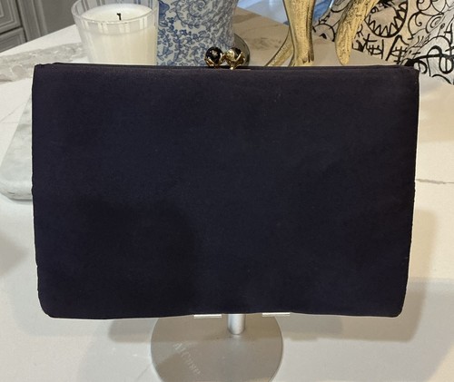 Vtg. Coblentz Blk-Navy Satin Evening Clutch Gold interior pockets 1960 PRISTINE