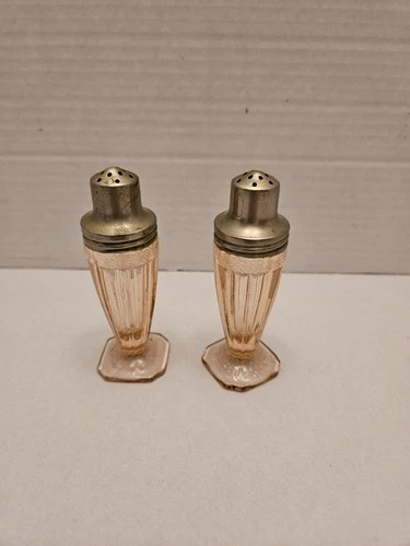 Vintage Jeannette Glass Co Pink Adam Salt & Pepper Depression Glass 4"