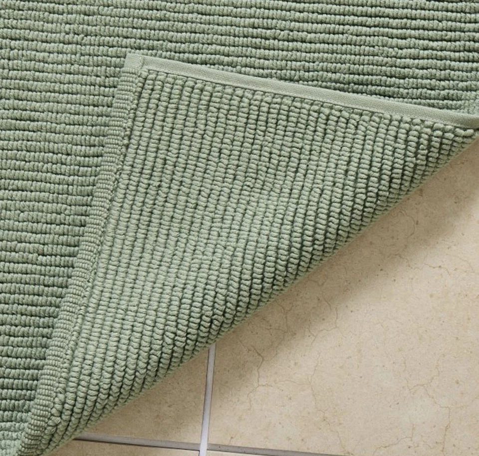 Par de 2 alfombras de baño WEST ELM de algodón turco con bucle verde eucalipto 20x34 Foto 4 de 4