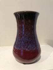 Mark Alewine Pottery Hand Thrown Vase 2013 Burgundy Blue Glazes