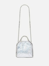 Stella Mccartney Womens Silver Falabella Mini Cracked Metallic Shoulder Tote Bag
