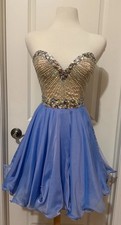 Sherri Hill Strapless Gold Beaded Top/ Blue Bottom A-line Dress Sz~6~ Beautiful