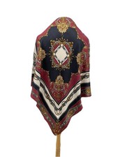 Vintage Equestrian Silk Scarf Belt Chain Medallion Print Burgundy Navy Gold A10