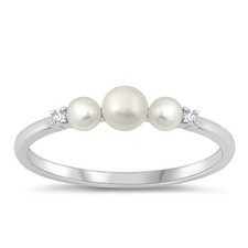 Clear CZ Freshwater Pearl Polished Ring New .925 Sterling Silver Band Sizes 5-10
