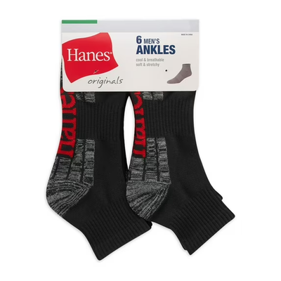 #ad #ad Hanes Originals Black Men#x27;s Ankle Socks Moisture Wicking 6 Pairs Size 6 12 $13.97